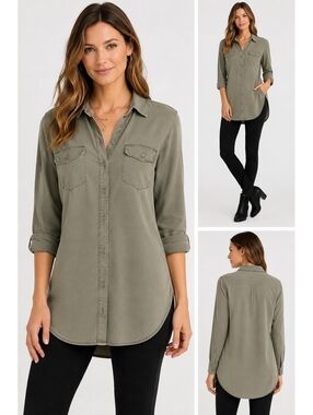 Cloth & Stone Women's Button-Front Tunic Shirt, Size Large, 100% Lyocell